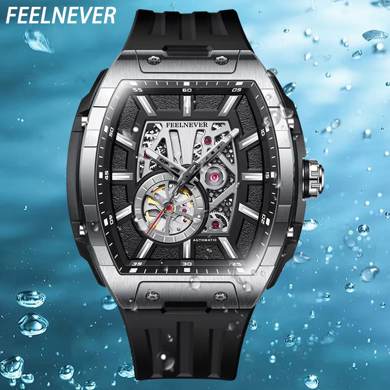 FeelNever Armbanduhr, Automatik, eckig, Saphirglas, Silber, Silikon, Herren - Bild 5