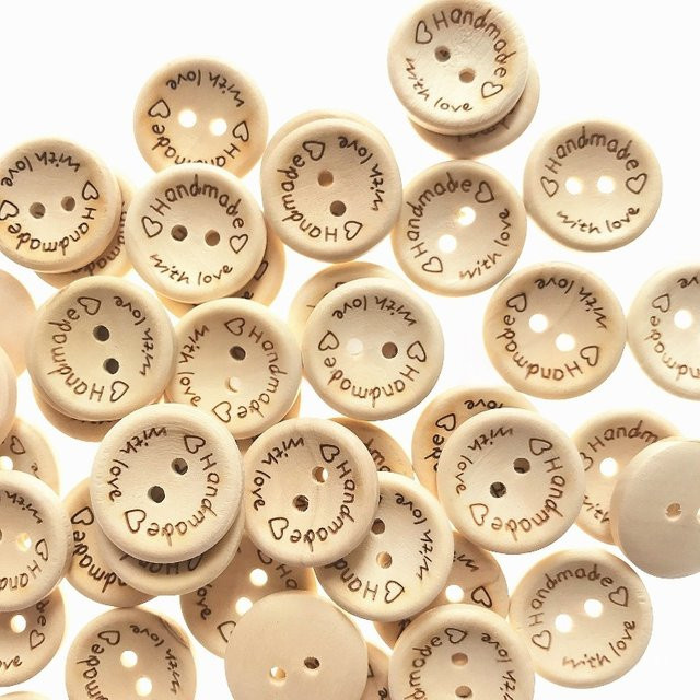 50 Stück handgefertigte Holzknöpfe in Beige, runde Nähknöpfe aus Holz mit Durchmesser 20 mm - Bild 1