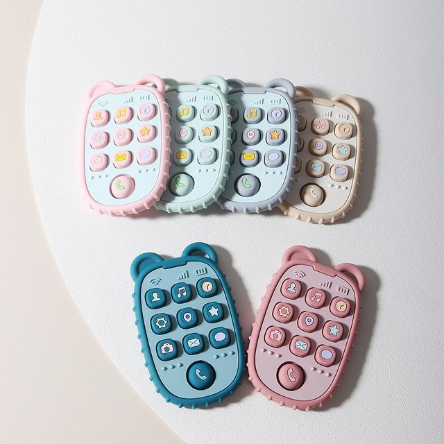Moonpie Baby-Beißring in Handyform aus Silikon, Zahnungsspielzeug und sensorisches Lernspielzeug für Kinder, Grau - Bild 1