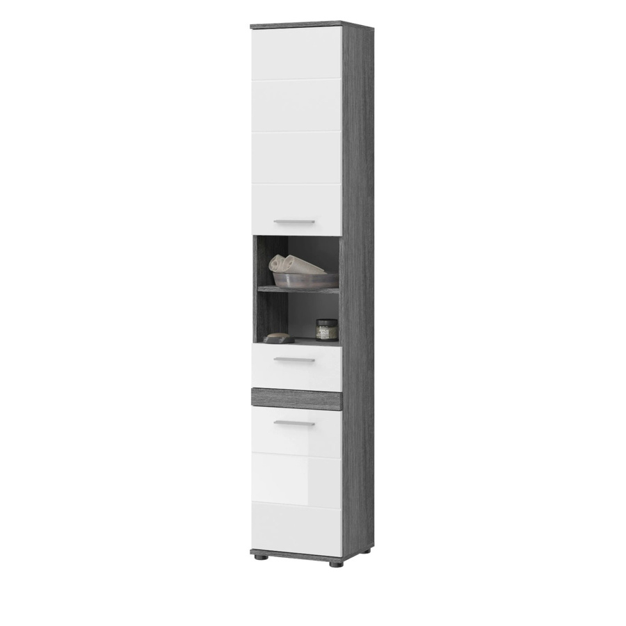 Inn.Furn Bailey Hochschrank für das Badezimmer in Weiß und Grau Hochglanz mit Rillenoptik, B/T/H: 35 x 31 x 191 cm - Bild 2