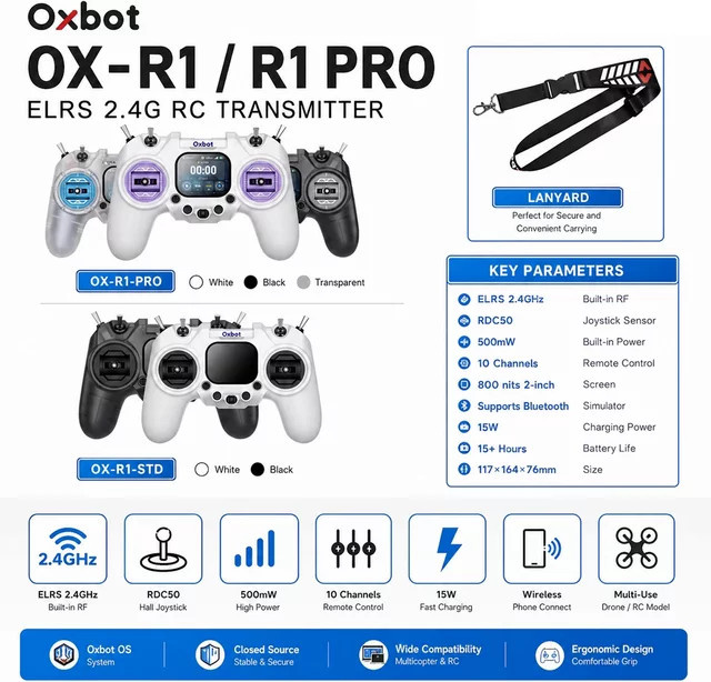 Oxbot R1 / R1 PRO RC-Sender ELRS 2.4G Closed-Source-System mit Rdc50 Hall-Joystick und Bluetooth in Weiß für RC-Renndrohnen - Bild 1