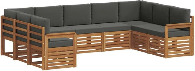 vidaXL Sofagarnitur 9-teilig aus Massivholz Akazie in Natur und Anthrazit mit Sitz- und Rückenkissen im U-Shape Design - Bild 1