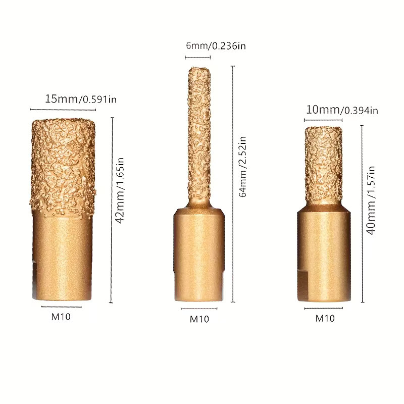 Taichung 3-teiliges Fräser-Set in Gold zum Fräsen und Trimmen von Stein, Fliesen und Arbeitsplatten, kompatibel mit Winkelschleifern - Bild 2