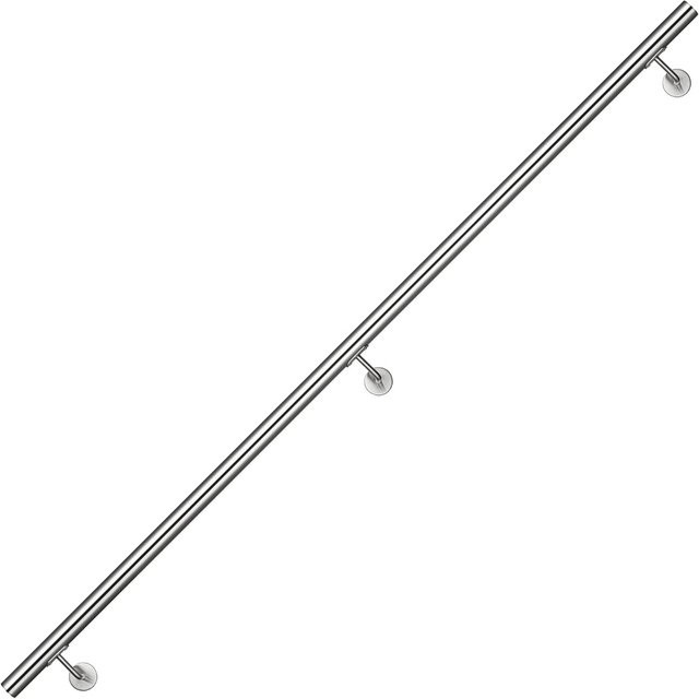AICA Handlauf Komplettset aus Edelstahl in Silber, rund und gebürstet, Länge: 220 cm, inklusive Befestigungsmaterial - Bild 1