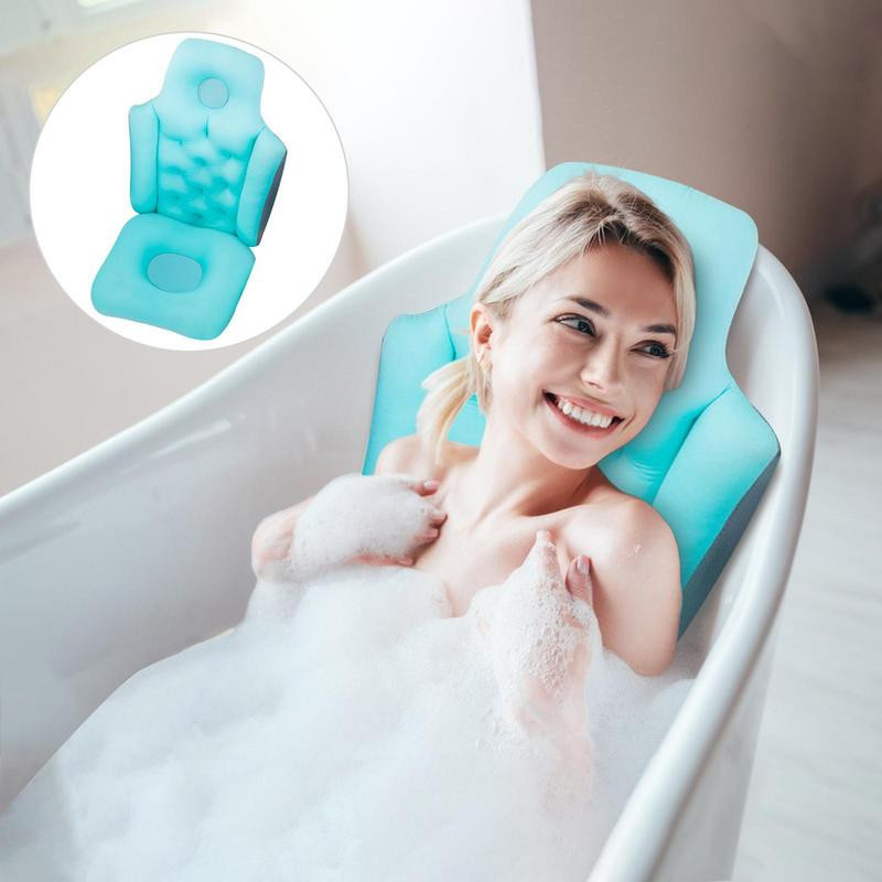 Yiran Furniture Badekissen blau, faltbares rutschfestes Badewannenkissen als Nacken- und Rückenstütze für Erwachsene - Bild 2