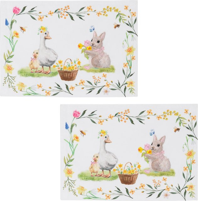 2er-Set Platzsets Osterfrühstück von viva domo in floralem Design, mehrfarbig, rechteckig - Bild 1