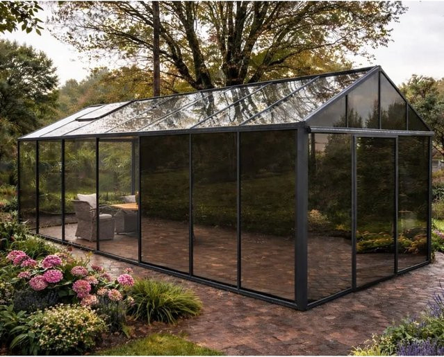 Bloomcabin Gewächshaus Klassik GHCLS6 in Schwarz mit integriertem Stauraum, Dachfenster und Belüftungssystem aus Aluminium und Sicherheitsglas - Bild 1