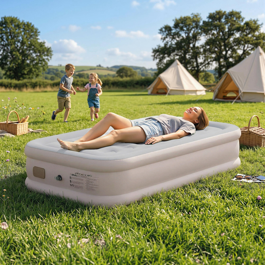 Outsunny Luftmatratze Einzelbett mit integrierter elektrischer Pumpe und beflockter Oberfläche in Beige, B/T/H: 190 x 97 x 39 cm - Bild 2