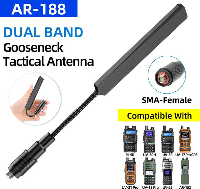 ABBREE AR-188 Schwanenhals Taktische Antenne mit SMA-Buchse für VHF UHF Walkie Talkie, Schwarz - Bild 1
