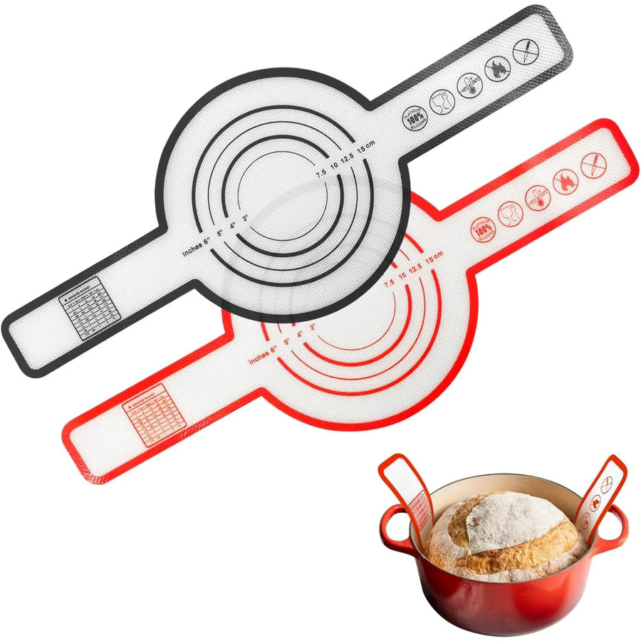 FSMHOME Silikon Backmatte für Dutch Oven mit langen Griffen, runde Antihaft-Brotschlinge in Schwarz - Bild 5