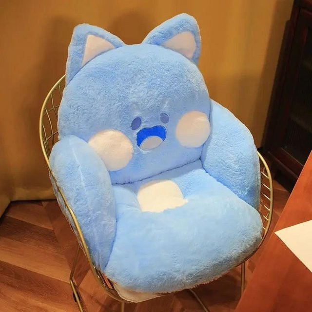 DUDU Katzenkissen Kawaii Plüsch Sitzkissen mit Rückenlehne in Blau, B/T/H: 38 x 55 x 40 cm - Bild 1