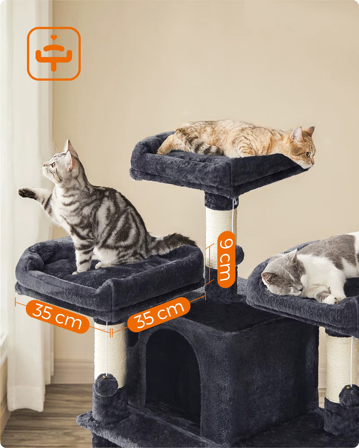 FEANDREA Kratzbaum für Katzen in Grau mit Höhle, integriertem Spielzeug und Sisal-Elementen, Höhe: 170 cm - Bild 2