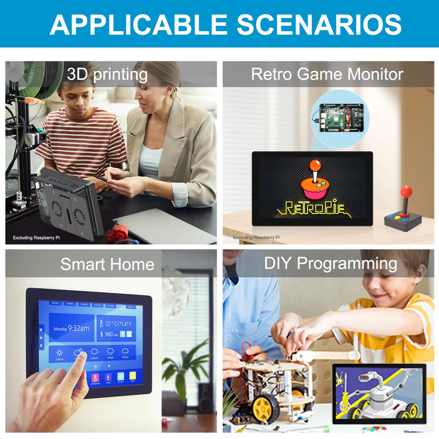 UNEW 7-Zoll Touchscreen Monitor mit HDMI und USB-C in Schwarz für Raspberry Pi 3 und 4 sowie Banana Pi, Auflösung 1024x600 - Bild 4