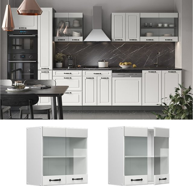 Vicco R-Line Hängeglasschrank Küchenschrank Landhaus Stil Weiß B: 60 cm, T: 31 cm, H: 60 cm - Bild 1