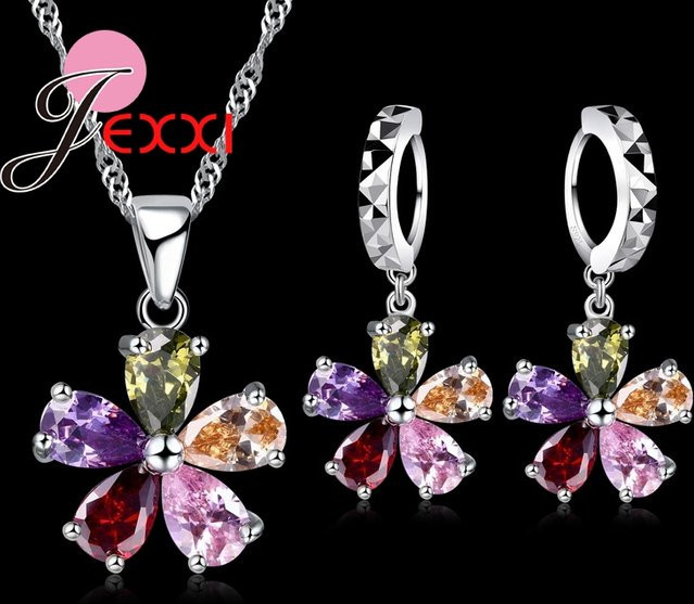 JEXXI Schmuckset, Halskette und Ohrringe, 925 Silber, Bunt, Zirkonia, Kristall, Unisex - Bild 1