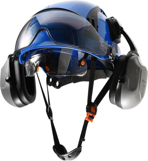 Schutzhelm LOEBUCK in Blau mit doppelter Sonnenblende und Gehörschutz (30 dB) nach EN 397 - Bild 1