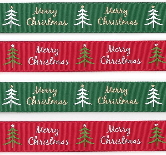 Aogue Weihnachtsbaumband Streifen in Grün und Rot, 5 Yards DIY-Dekoband für Geschenke und Weihnachtsdekoration - Bild 1