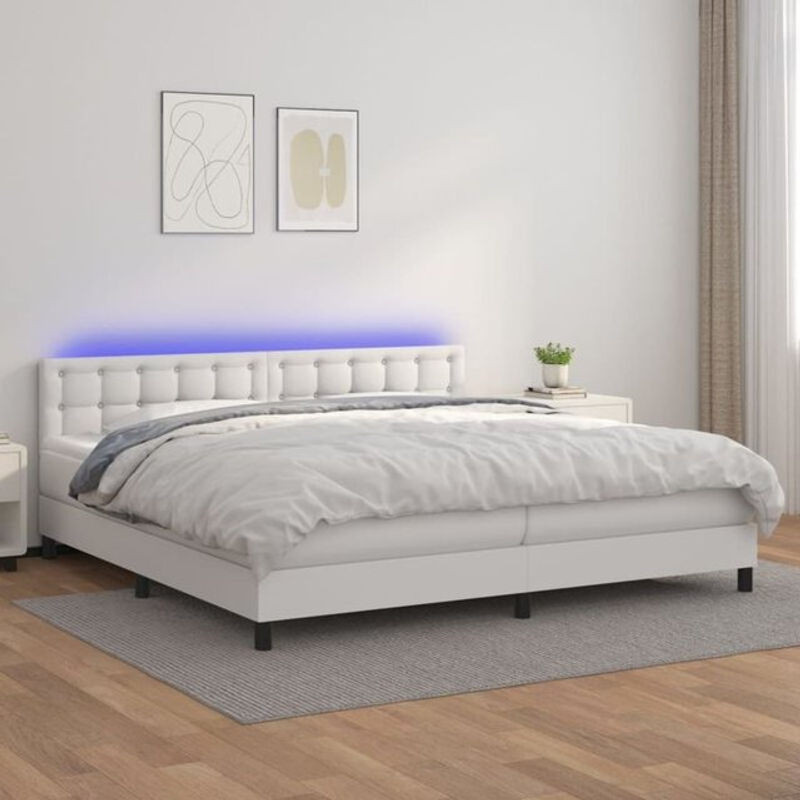 Vidaxl Boxspringbett mit Matratze in Weiß aus Kunstleder, B/T/H: 200 x 200 x 78 cm - Bild 1