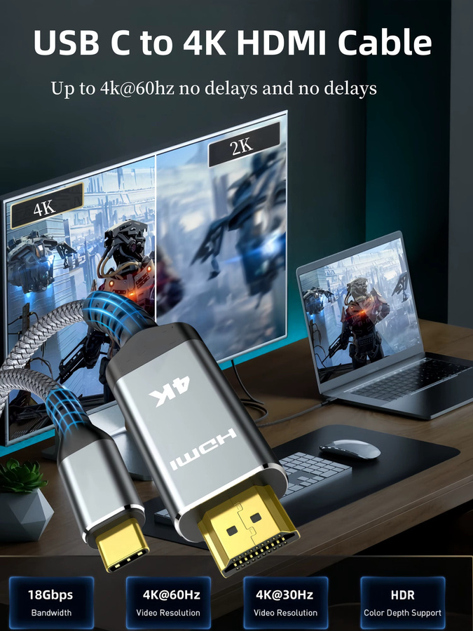 MIZIQIER USB C auf HDMI Kabel für 4K Auflösung, kompatibel mit Thunderbolt 3/4, MacBook und iPhone 15 - Bild 6