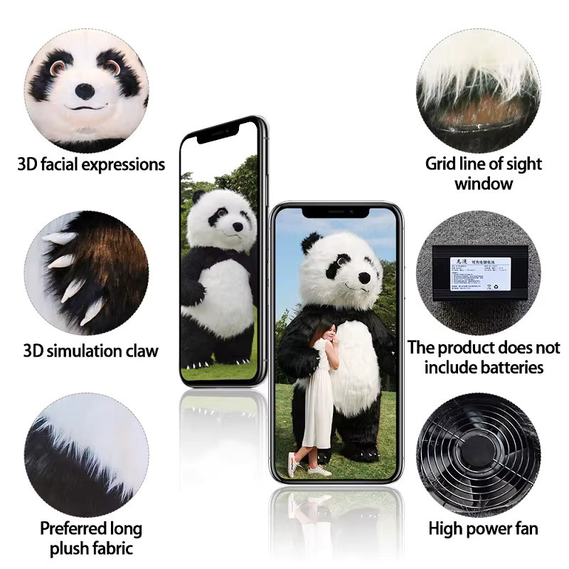NewYeeca Panda-Maskottchen-Kostüm, aufblasbares Plüsch-Eisbär-Kostüm - Bild 3