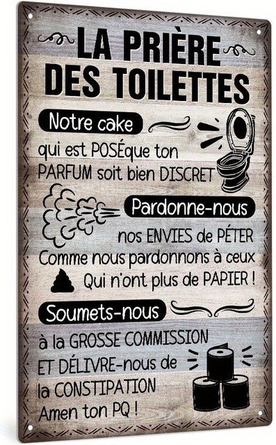 HELLOYOUNG Metallblechschild La Prière Des Toilettes Wandkunst im Vintage-Stil für dein Badezimmer, Bauernhaus-Dekor, Höhe: 20,0 cm, Breite: 20,0 cm, Tiefe: 20,0 cm - Bild 1