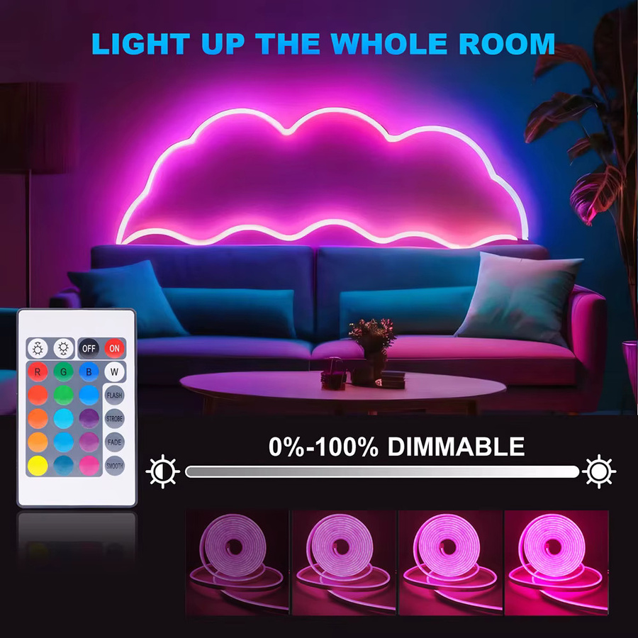 KISUFU RGB LED Neon-Flex Lichtstreifen mit Fernbedienung, USB-Anschluss, Multicolor, Wasserdicht und Selbstklebend - Bild 3