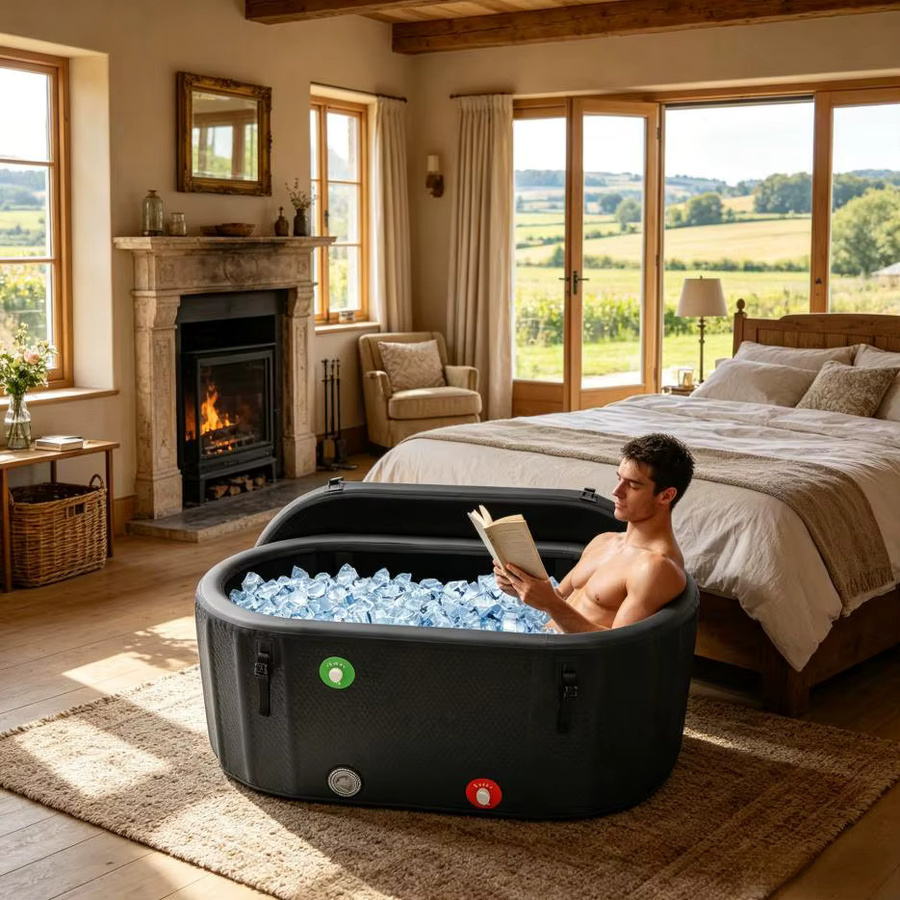 Bymaocar Tragbare Aufblasbare Eisbadewanne Kaltwasser-Tauchbecken in Schwarz für Erwachsene aus PVC-Gummi mit Luftpumpe und Reparaturset zur Muskelregeneration, B/T/H: 132 x 70 x 62 cm - Bild 2