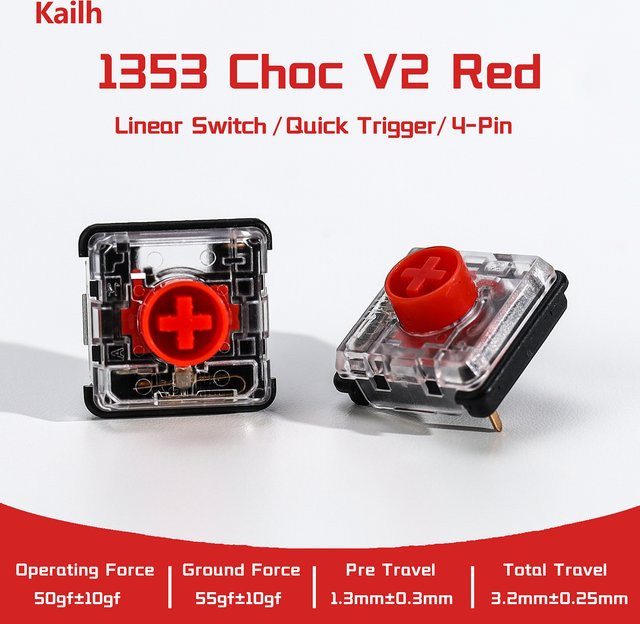 Kailh Choc V2 Red Switch Lineare Low-Profile-Schalter für DIY Gaming Hitbox Controller und mechanische Tastaturen - Bild 1