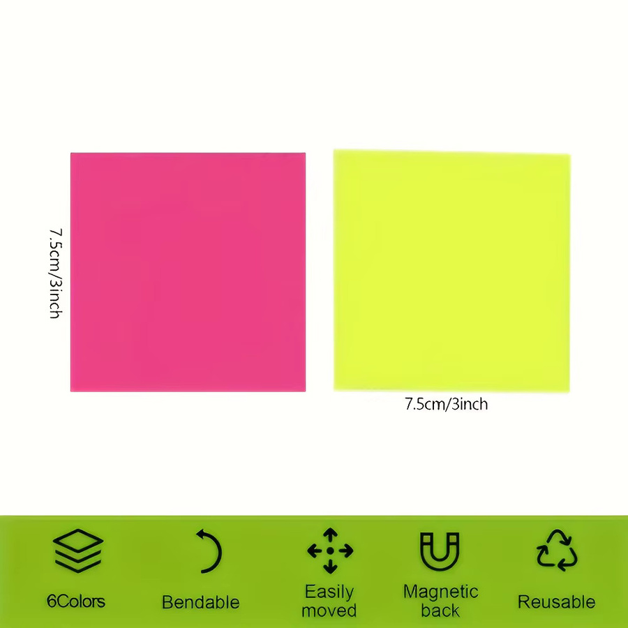 30 wiederverwendbare magnetische Haftnotizen in Multicolor mit Stift, abwischbar für Whiteboard und Kühlschrank, B/B: 7,5 x 7,5 cm - Bild 3