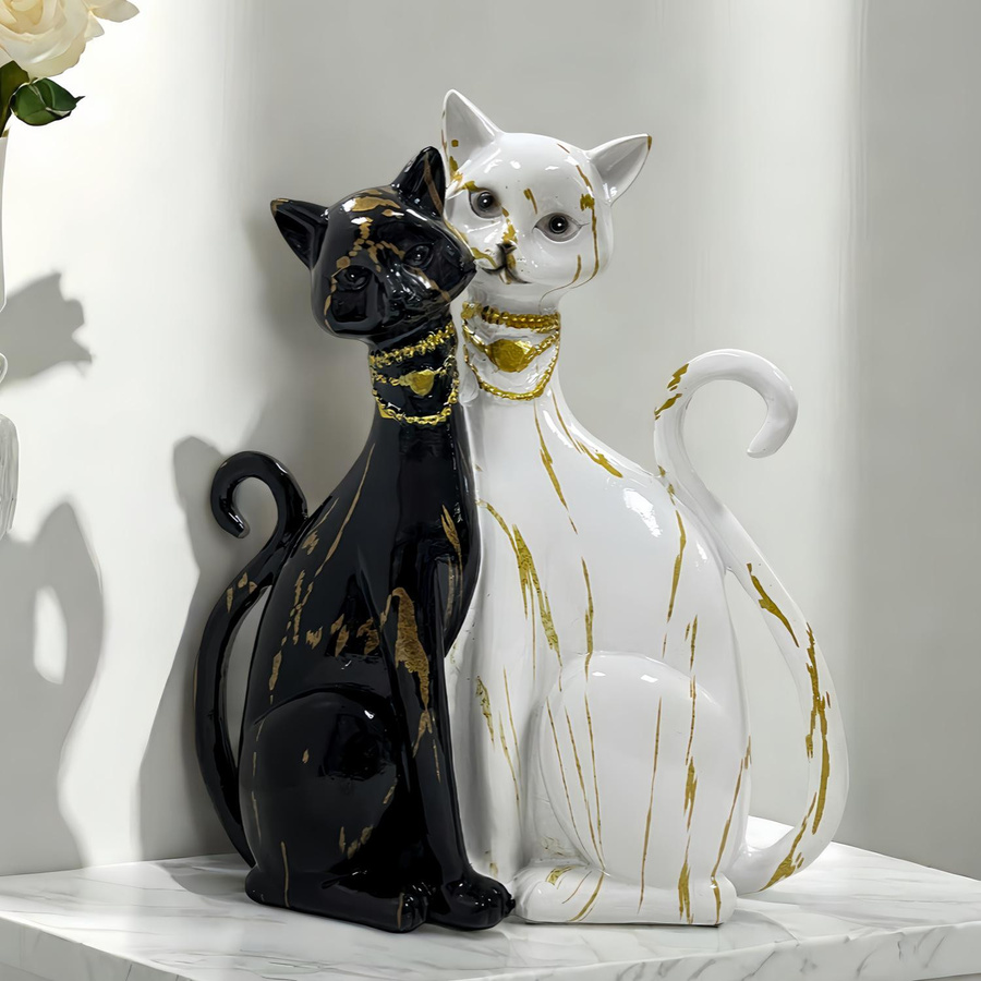 Yiran Furniture Dekoration Süße Katze Ornament in Schwarz und Weiß aus Kunstharz, B/T/H: 8,5 x 25,5 x 8,5 cm - Bild 3