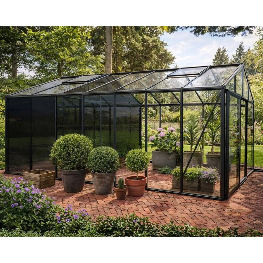Bloomcabin Gewächshaus Klassik mit integriertem Stauraum, Sicherheitsglas und Belüftungssystem, Schwarz - Bild 2