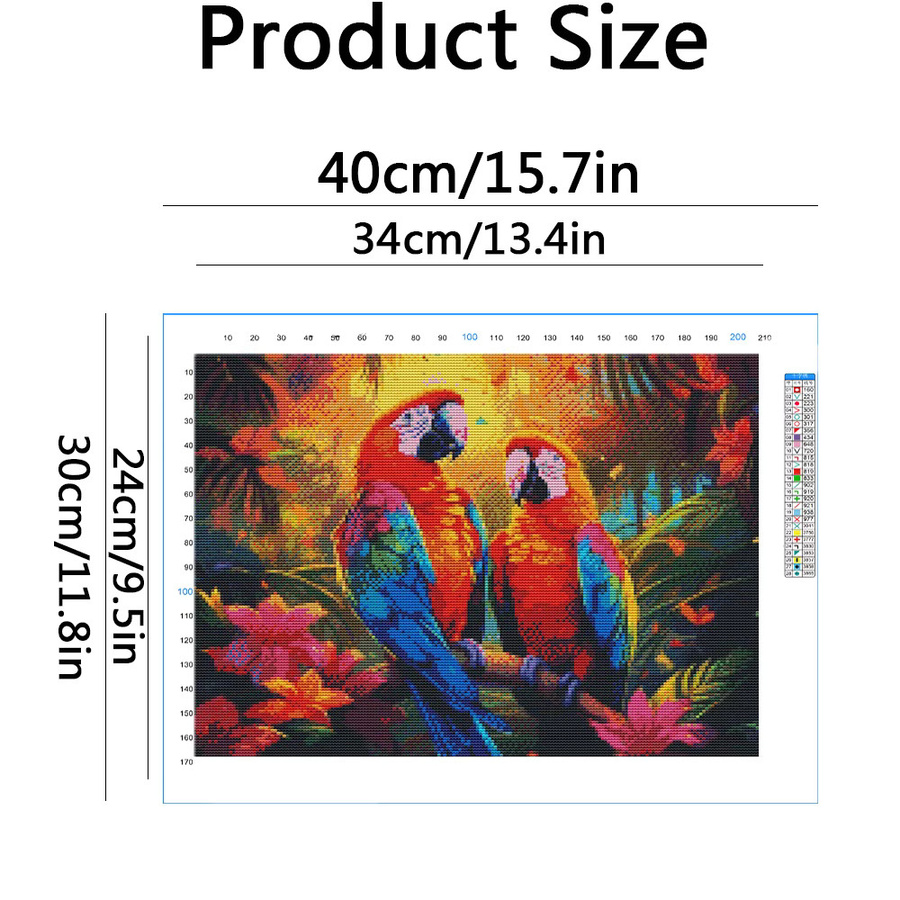 EverShine 5D Kreuzstich Set Papagei mit Blumen auf Leinwand, Mehrfarbig, B/H: 40,0 x 30,0 cm - Bild 2
