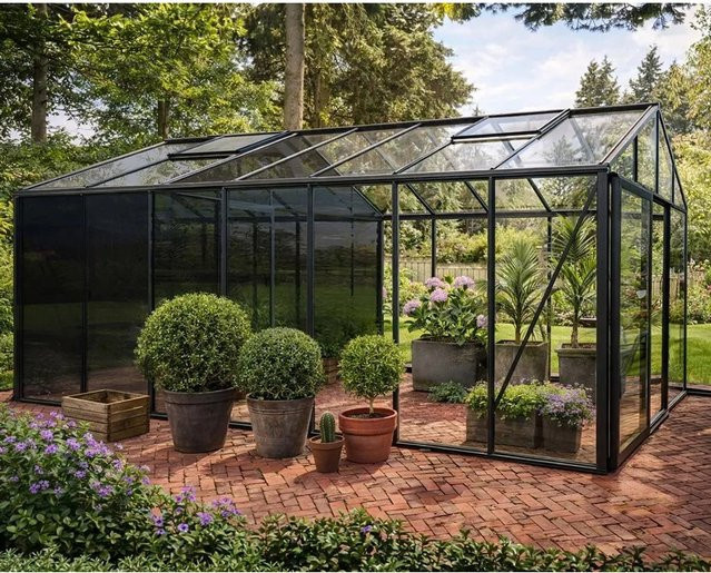 Bloomcabin Gewächshaus Klassik mit integriertem Stauraum, Sicherheitsglas und Belüftungssystem, Schwarz - Bild 1