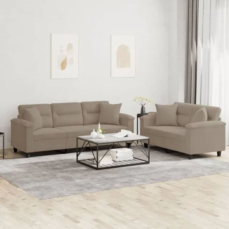 Vidaxl 2-tlg. Sofagarnitur mit Kissen in Taupe Meliert aus Mikrofaser und Holzwerkstoff im modernen Design - Bild 1