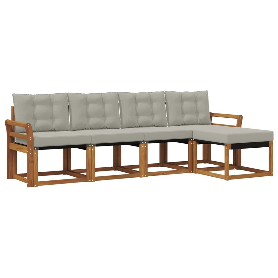 vidaXL Outdoor-Sofagarnitur 5-tlg. aus Akazienholz mit Textilene und Kissen in Natur und Hellgrau - Bild 2