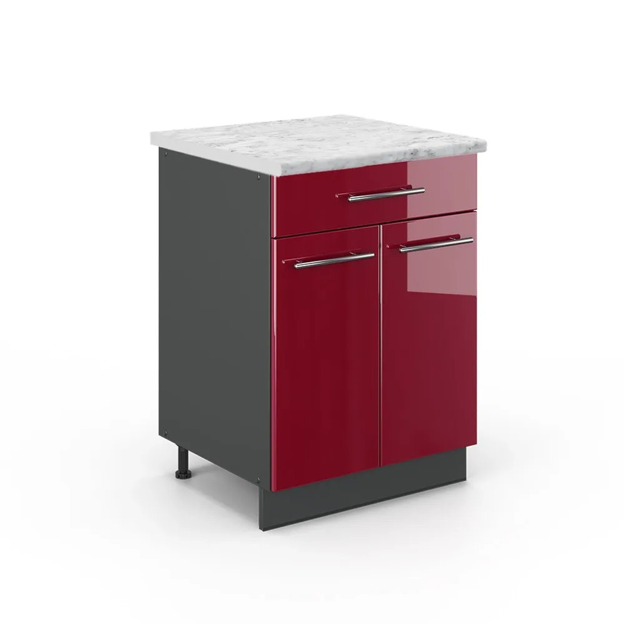 Vicco Küchenunterschrank Fame-Line Bordeaux Hochglanz Anthrazit mit Schublade und Marmor-Optik B/T/H: 60 x 60 x 82 cm - Bild 2