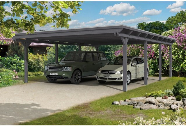 Skan Holz Doppelcarport Emsland aus Leimholz in Schiefergrau mit Aluminium-Dachplatten, B/T: 613 x 846 cm, Höhe: 248 cm - Bild 1