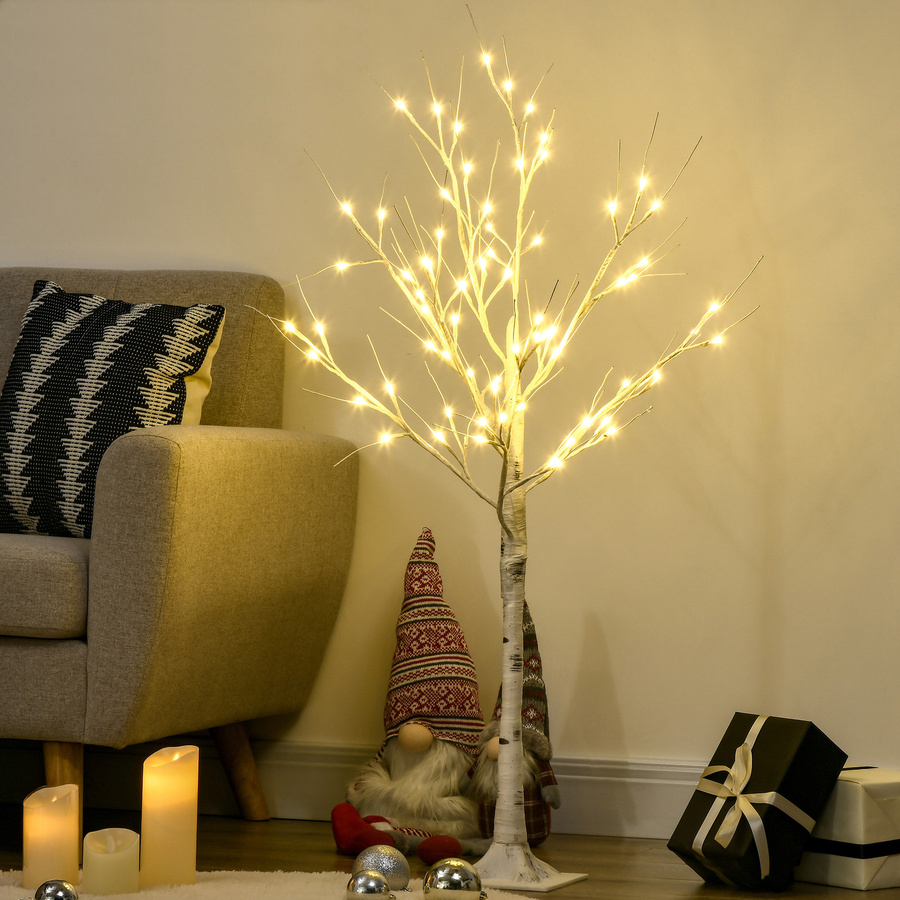 HOMCOM Kunstbaum Birkenbaum mit LED Beleuchtung in Warmweiß, Höhe: 120 cm - Bild 2