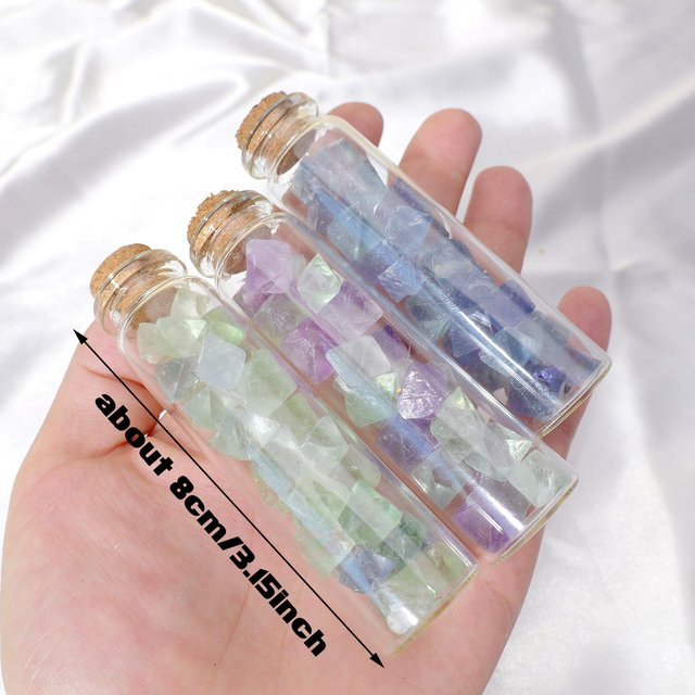 Runyangshi Natürlicher Fluorit Oktaeder Kristallbehälter in Blau und Mehrfarbig als Wunschflasche und Dekoration - Bild 1