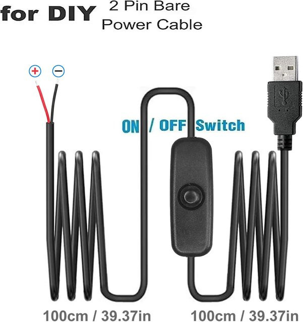 USB-C auf 2-poliges DC-Ladekabel mit Ein/Aus-Schalter, Schwarz, Länge: 2 m - Bild 1