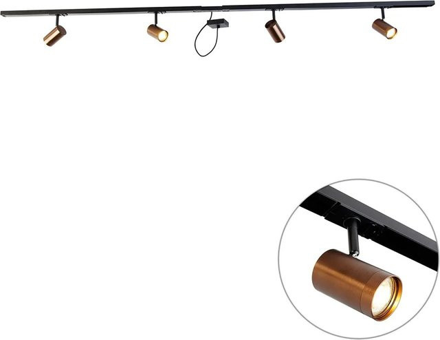 QAZQA 1 Phasen Schienensystem Jeana in Dunkelbronze mit 4 Strahlern und Netzteil - Bild 1