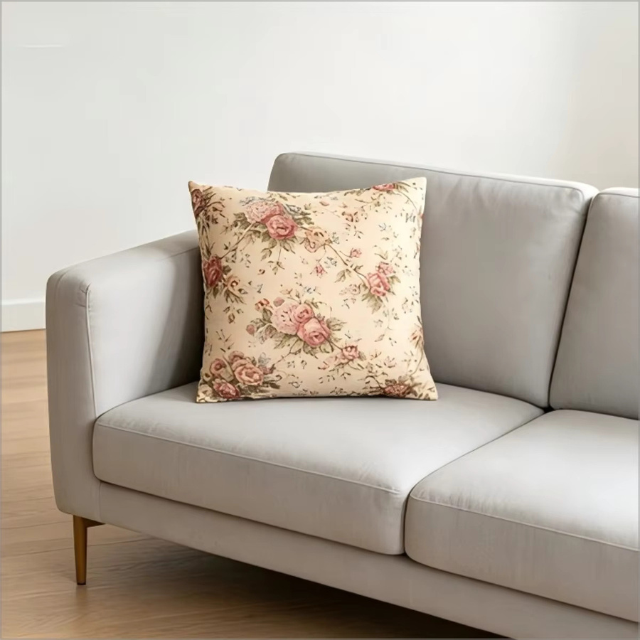 Vintage Kissenbezug mit floralem Blumenmuster im Shabby Chic Design, Farbe: Beige, B/T/H: 45 x 45 x 0 cm - Bild 5