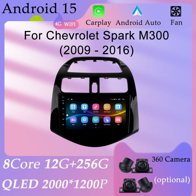 QLED Multimedia Autoradio mit CarPlay, GPS-Navigation und Split-Screen für Chevrolet Spark M300 (2009–2016), Schwarz - Bild 1