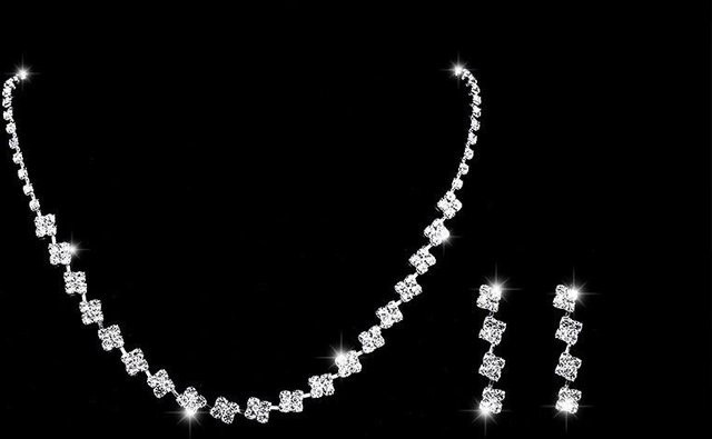 Schmuck-Set Halskette und Ohrringe, Silber, Zirkonia, Kristall, Damen - Bild 1