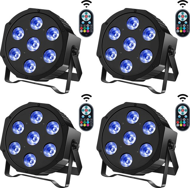 Yiflamefly 4er-Set RGBW LED PAR-Scheinwerfer mit 7x10W Multicolour Effekt, DMX512 Bühnenbeleuchtung in Schwarz für DJ, Party und Show - Bild 1