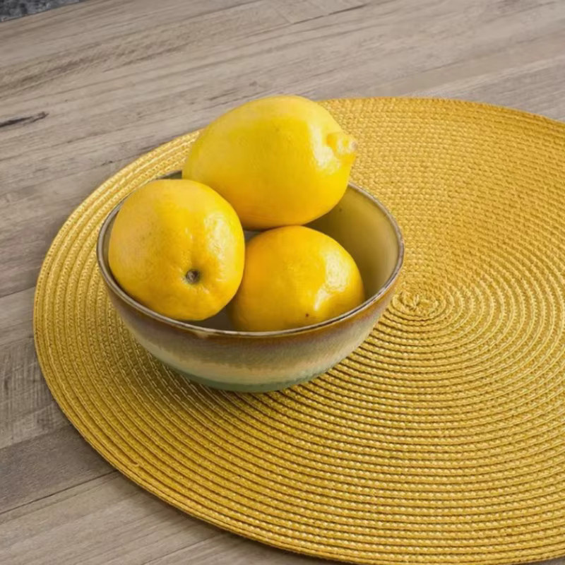 Runde geflochtene Tischsets von inyahome, rutschfeste Untersetzer aus Gewebe in Blau und Gelb, Durchmesser: 38 cm - Bild 2