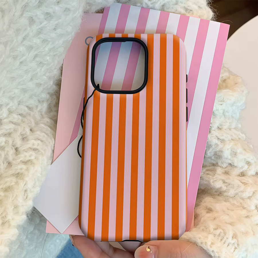 Handyhülle mit orange-rosa Streifen für iPhone 11 bis iPhone 17 Pro Max Plus mit doppelschichtiger Rückseite - Bild 3