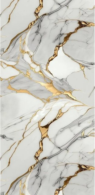 Aluverbund24 PVC Wandpaneele Aurora-Gold in Marmor-Optik Hochglanz, B/H: 122 x 244 cm - Bild 1