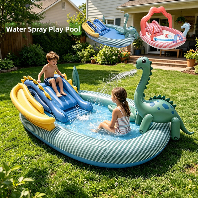 Wonflex Aufblasbares Dinosaurier-Spielcenter, mit Rutsche und Sprinkler, Outdoor-Wasserpark - Bild 1