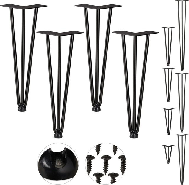 Relaxdays Haarnadelbeine 4er Set aus Stahl in Schwarz Matt, Höhe: 36 cm - Bild 1